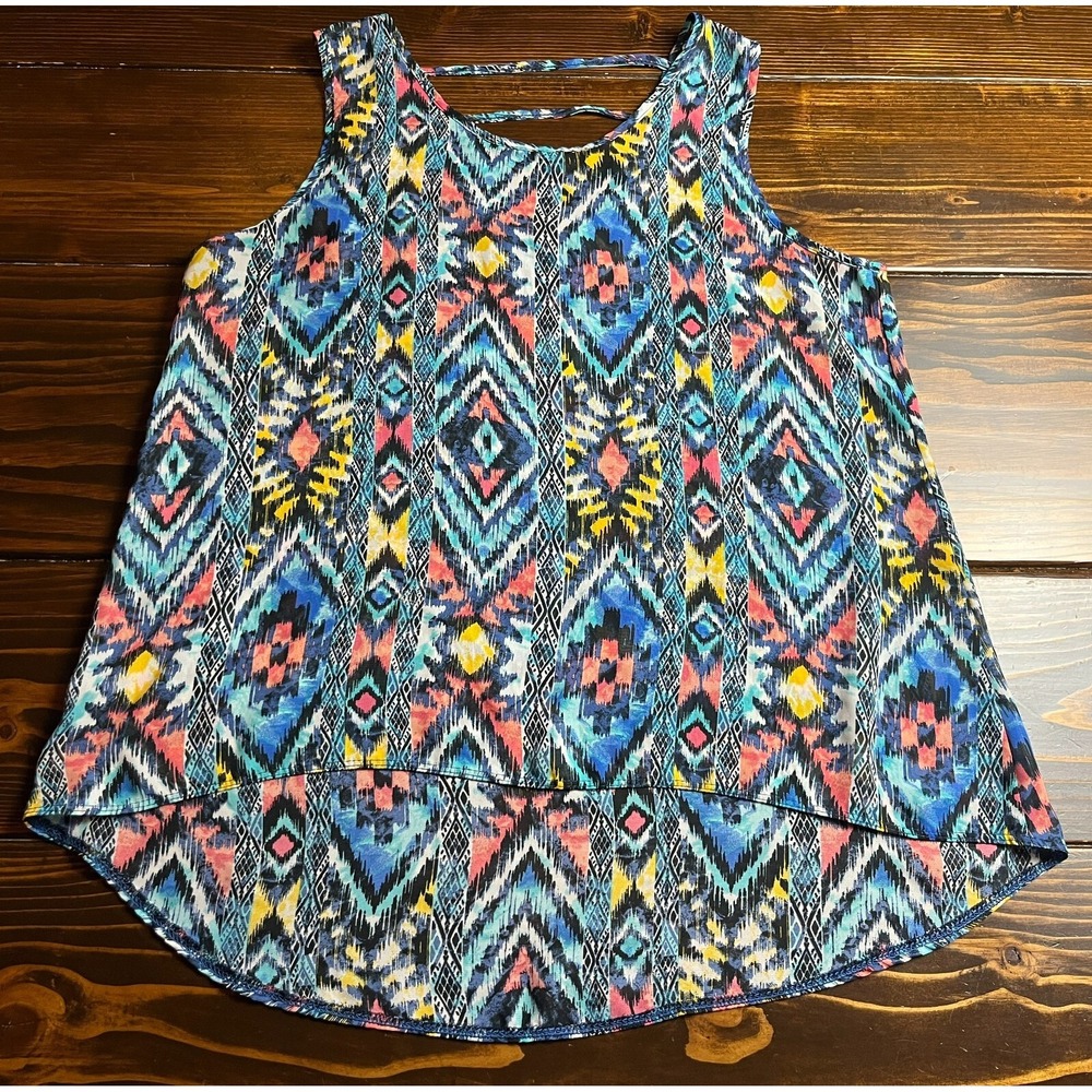 Pinc Tank Top, Women's Size Large, Black Blue Multicolor, Aztec